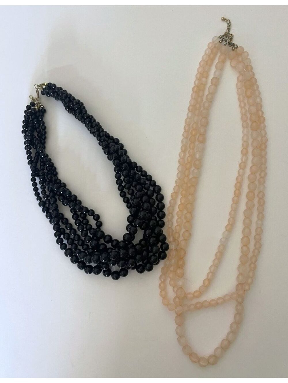 Layered Beaded Necklace Set - Multi-Strand Black & Faceted Blush Pink - 2 Pack